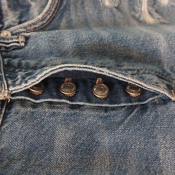 Free People, We the free. Mid Indigo Frayed hem distress shorts. W25 - Picture 3 of 5